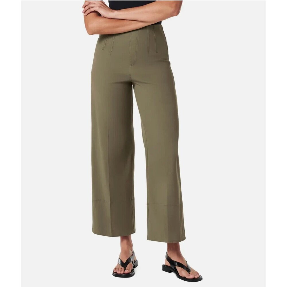 Spanx Stretch Twill Cropped Wide Leg Pant in Olive Green Size Large - Picture 1 of 8